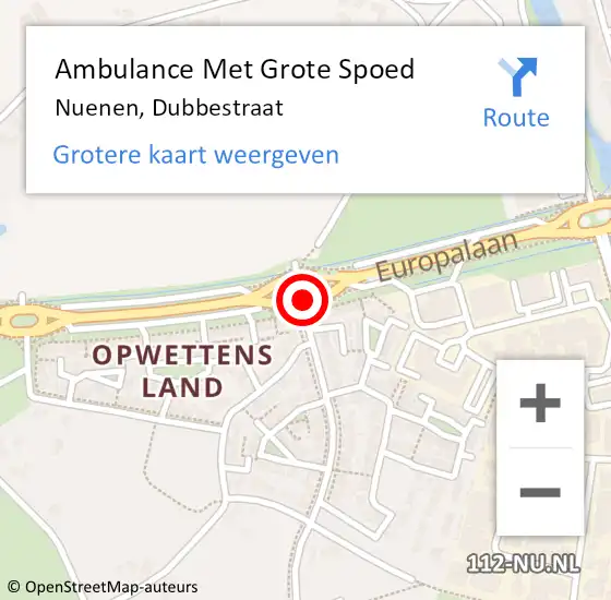 Locatie op kaart van de 112 melding: Ambulance Met Grote Spoed Naar Nuenen, Dubbestraat op 4 februari 2019 23:26