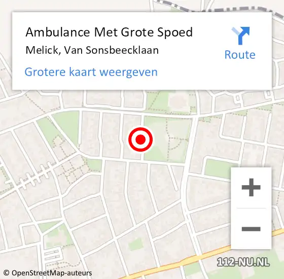 Locatie op kaart van de 112 melding: Ambulance Met Grote Spoed Naar Melick, Van Sonsbeecklaan op 5 februari 2019 05:45