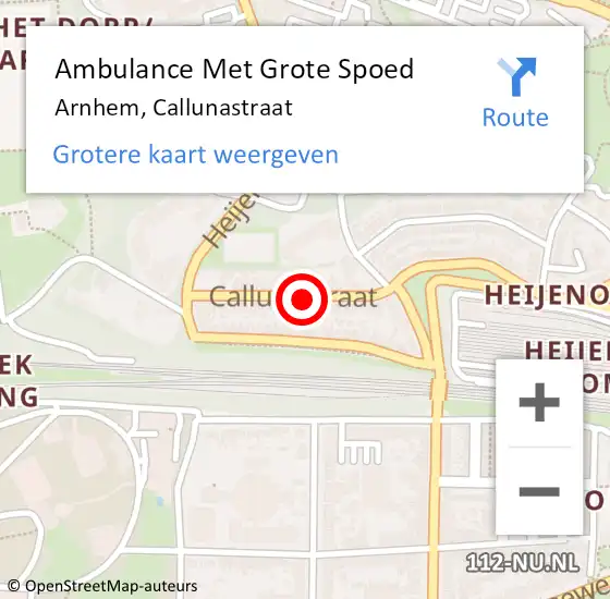 Locatie op kaart van de 112 melding: Ambulance Met Grote Spoed Naar Arnhem, Callunastraat op 5 februari 2019 05:55