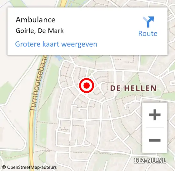 Locatie op kaart van de 112 melding: Ambulance Goirle, De Mark op 5 februari 2019 11:48