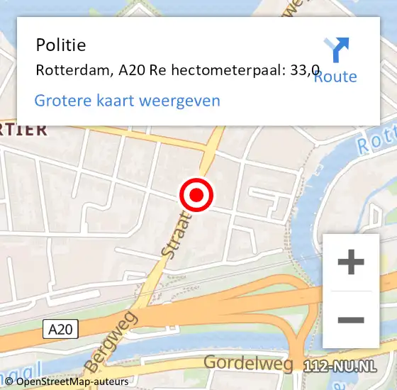 Locatie op kaart van de 112 melding: Politie Rotterdam, A20 Re hectometerpaal: 33,4 op 5 februari 2019 12:05