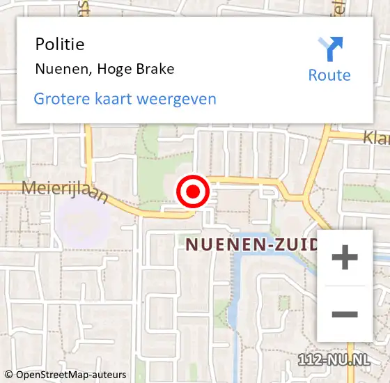 Locatie op kaart van de 112 melding: Politie Nuenen, Hoge Brake op 5 februari 2019 12:31