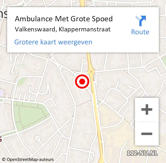 Locatie op kaart van de 112 melding: Ambulance Met Grote Spoed Naar Valkenswaard, Klappermanstraat op 5 februari 2019 13:37