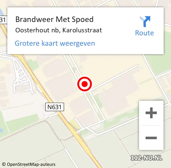 Locatie op kaart van de 112 melding: Brandweer Met Spoed Naar Oosterhout nb, Karolusstraat op 5 februari 2019 15:52