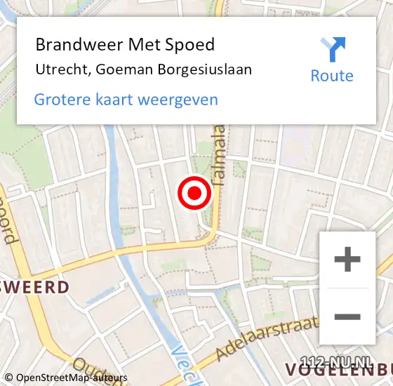 Locatie op kaart van de 112 melding: Brandweer Met Spoed Naar Utrecht, Goeman Borgesiuslaan op 5 februari 2019 16:12