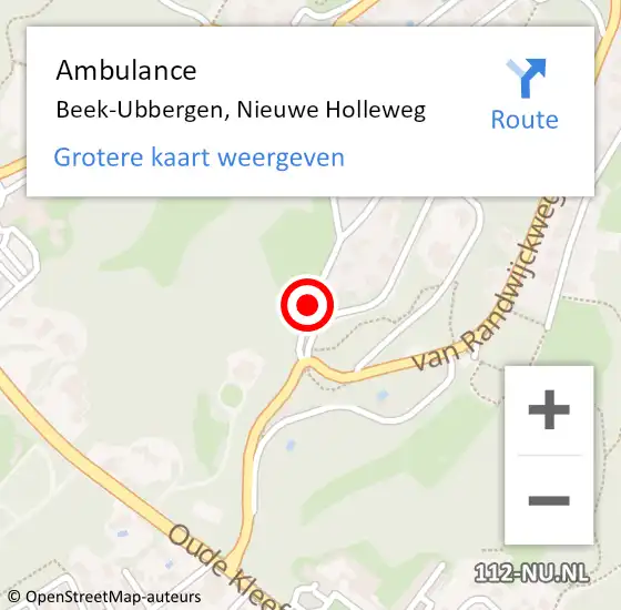 Locatie op kaart van de 112 melding: Ambulance Beek-Ubbergen, Nieuwe Holleweg op 5 februari 2019 16:39