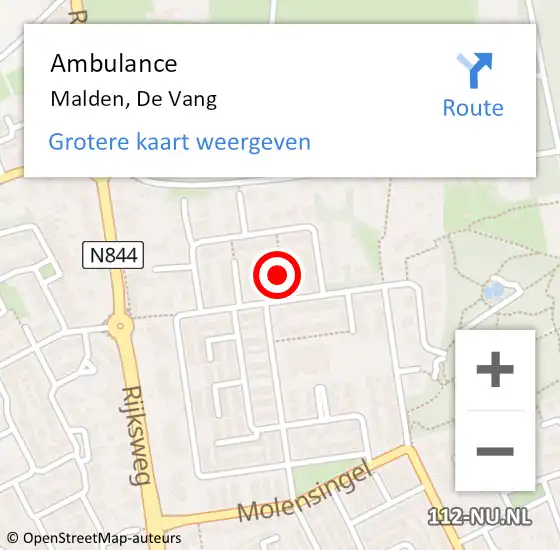 Locatie op kaart van de 112 melding: Ambulance Malden, De Vang op 5 februari 2019 17:12