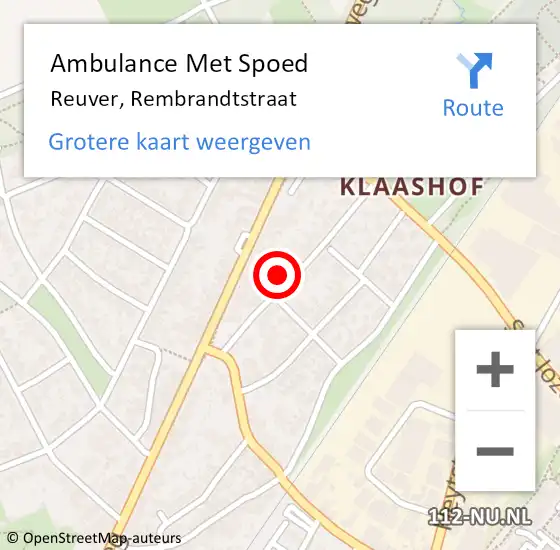 Locatie op kaart van de 112 melding: Ambulance Met Spoed Naar Reuver, Rembrandtstraat op 22 maart 2014 16:35