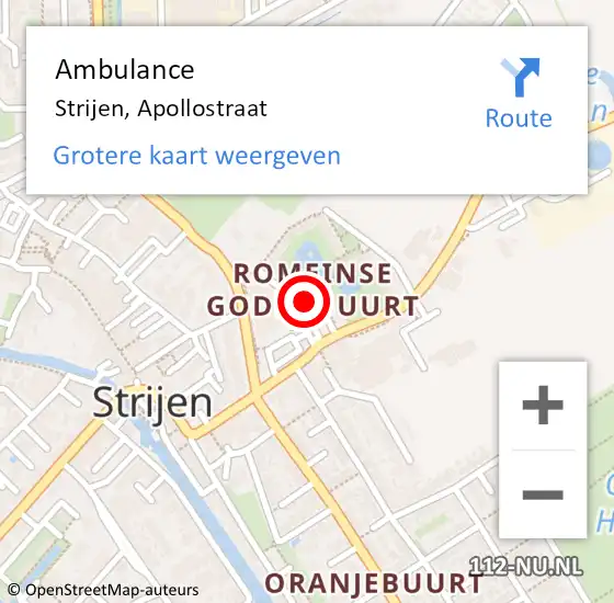 Locatie op kaart van de 112 melding: Ambulance Strijen, Apollostraat op 5 februari 2019 19:53