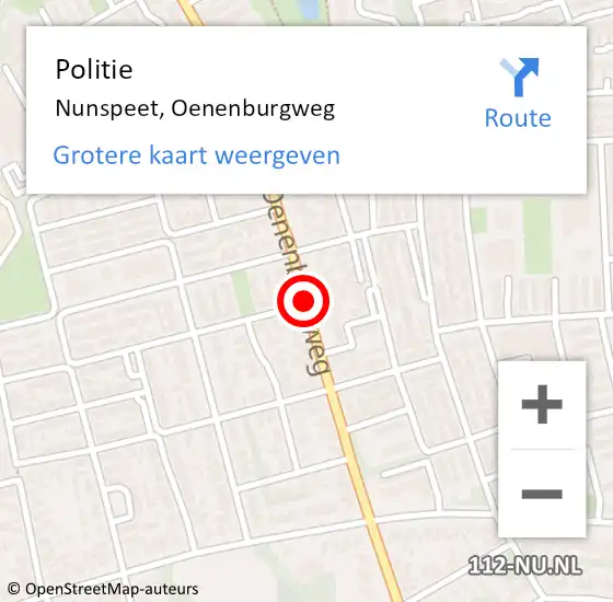 Locatie op kaart van de 112 melding: Politie Nunspeet, Oenenburgweg op 5 februari 2019 21:45