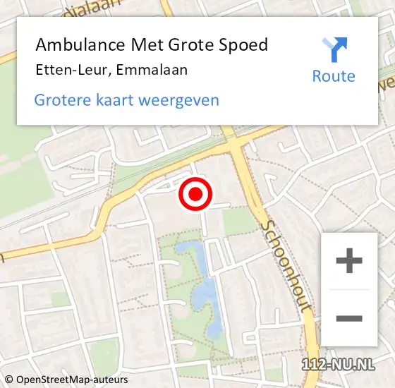Locatie op kaart van de 112 melding: Ambulance Met Grote Spoed Naar Etten-Leur, Emmalaan op 5 februari 2019 21:53