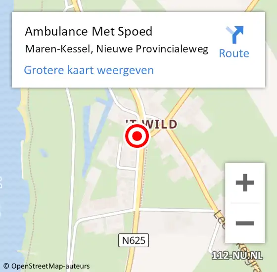 Locatie op kaart van de 112 melding: Ambulance Met Spoed Naar Maren-Kessel, Nieuwe Provincialeweg op 6 februari 2019 01:27