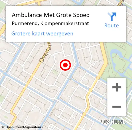 Locatie op kaart van de 112 melding: Ambulance Met Grote Spoed Naar Purmerend, Klompenmakerstraat op 6 februari 2019 05:50
