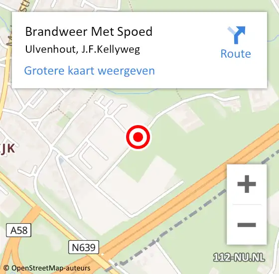 Locatie op kaart van de 112 melding: Brandweer Met Spoed Naar Ulvenhout, J.F.Kellyweg op 6 februari 2019 07:36