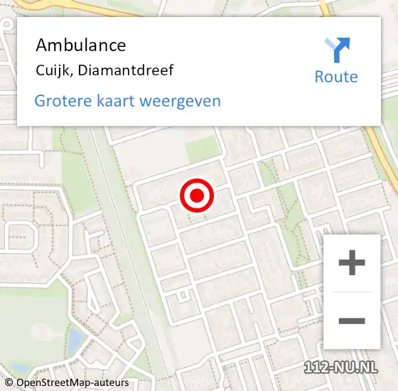 Locatie op kaart van de 112 melding: Ambulance Cuijk, Diamantdreef op 6 februari 2019 10:13