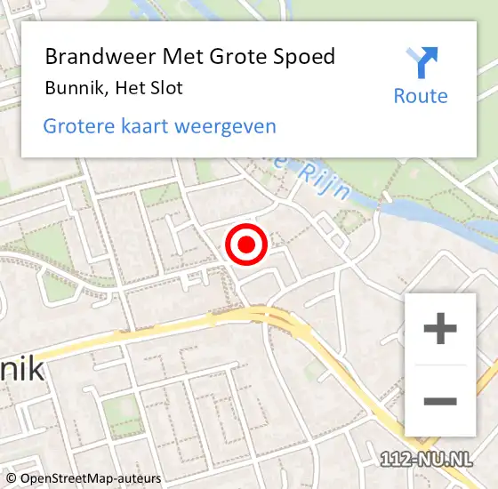 Locatie op kaart van de 112 melding: Brandweer Met Grote Spoed Naar Bunnik, Het Slot op 22 maart 2014 17:39