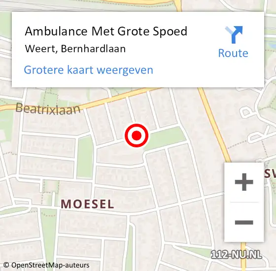 Locatie op kaart van de 112 melding: Ambulance Met Grote Spoed Naar Weert, Bernhardlaan op 6 februari 2019 10:26