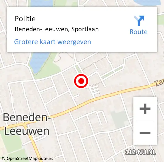 Locatie op kaart van de 112 melding: Politie Beneden-Leeuwen, Sportlaan op 6 februari 2019 10:35