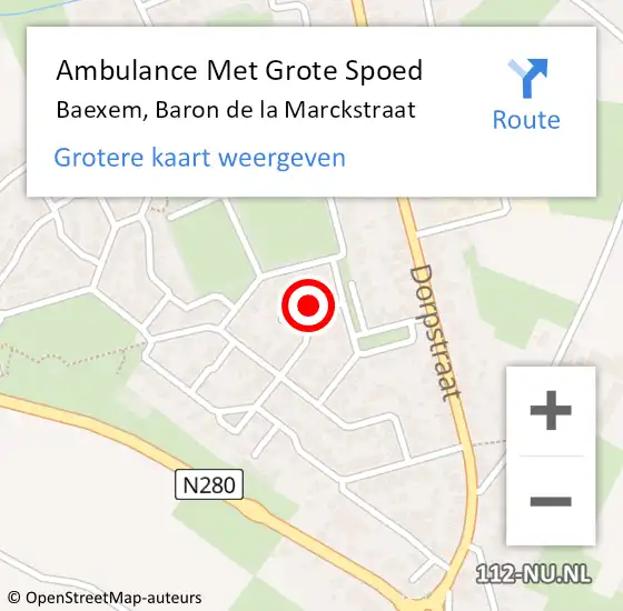 Locatie op kaart van de 112 melding: Ambulance Met Grote Spoed Naar Baexem, Baron de la Marckstraat op 22 maart 2014 18:00