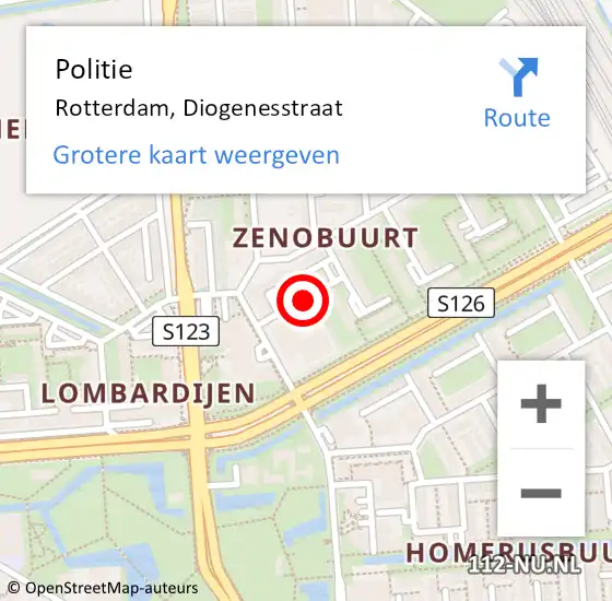 Locatie op kaart van de 112 melding: Politie Rotterdam, Diogenesstraat op 6 februari 2019 13:05