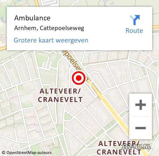 Locatie op kaart van de 112 melding: Ambulance Arnhem, Cattepoelseweg op 6 februari 2019 14:16