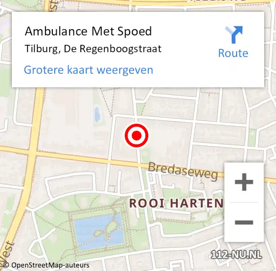 Locatie op kaart van de 112 melding: Ambulance Met Spoed Naar Tilburg, De Regenboogstraat op 6 februari 2019 14:46