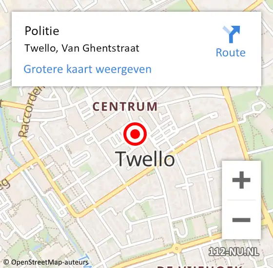 Locatie op kaart van de 112 melding: Politie Twello, Van Ghentstraat op 6 februari 2019 18:15