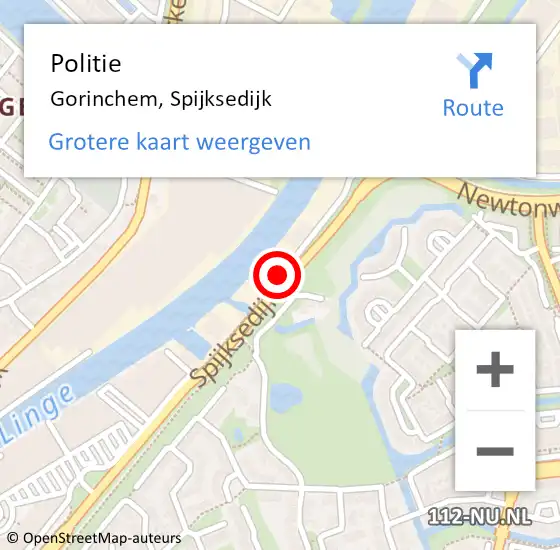 Locatie op kaart van de 112 melding: Politie Gorinchem, Spijksedijk op 6 februari 2019 21:31
