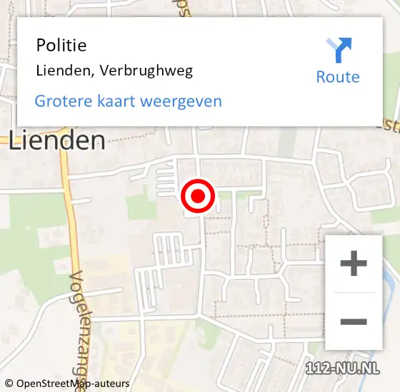 Locatie op kaart van de 112 melding: Politie Lienden, Verbrughweg op 7 februari 2019 08:16