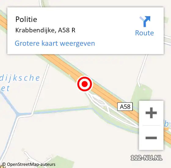 Locatie op kaart van de 112 melding: Politie Krabbendijke, A58 R op 7 februari 2019 08:19