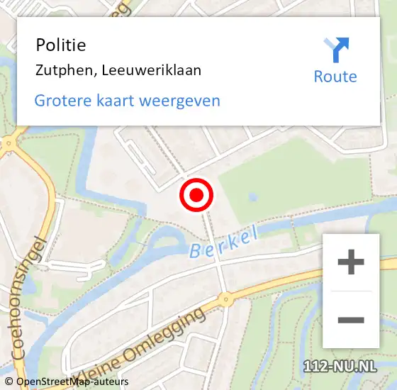 Locatie op kaart van de 112 melding: Politie Zutphen, Leeuweriklaan op 7 februari 2019 08:38