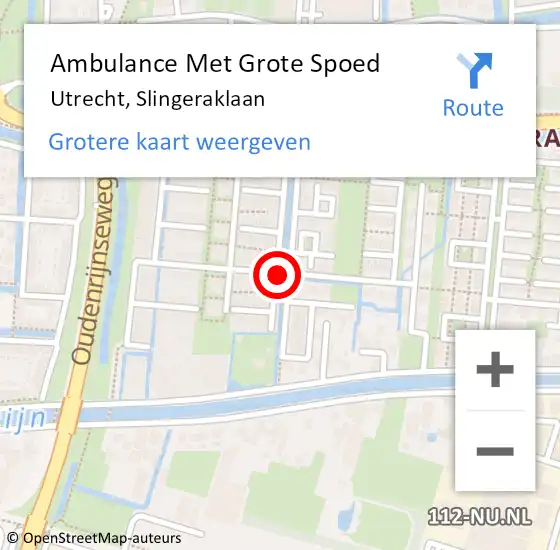 Locatie op kaart van de 112 melding: Ambulance Met Grote Spoed Naar Utrecht, Slingeraklaan op 7 februari 2019 08:55