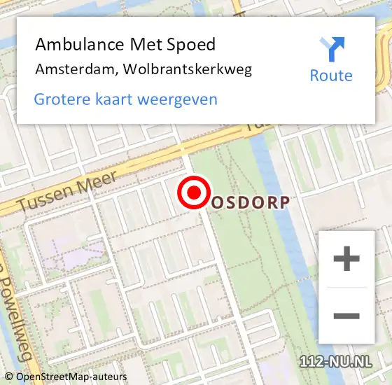 Locatie op kaart van de 112 melding: Ambulance Met Spoed Naar Amsterdam, Wolbrantskerkweg op 7 februari 2019 11:28