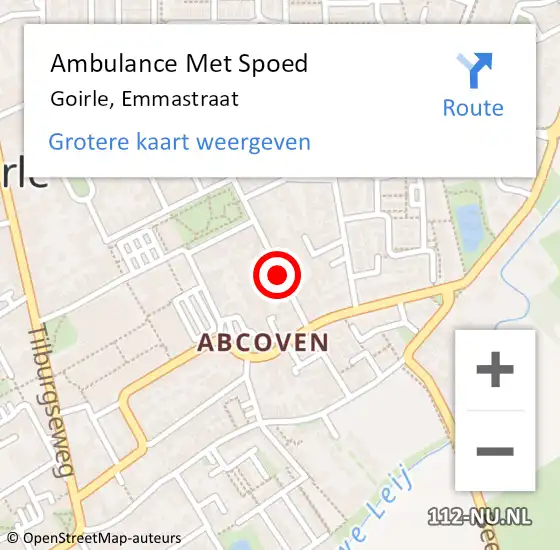 Locatie op kaart van de 112 melding: Ambulance Met Spoed Naar Goirle, Emmastraat op 7 februari 2019 12:17