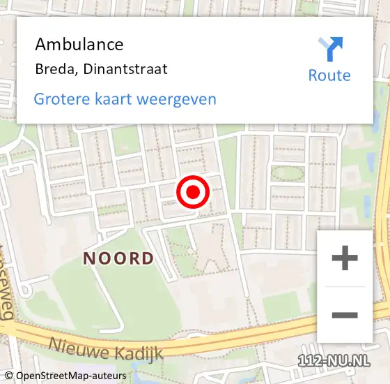 Locatie op kaart van de 112 melding: Ambulance Breda, Dinantstraat op 7 februari 2019 12:36