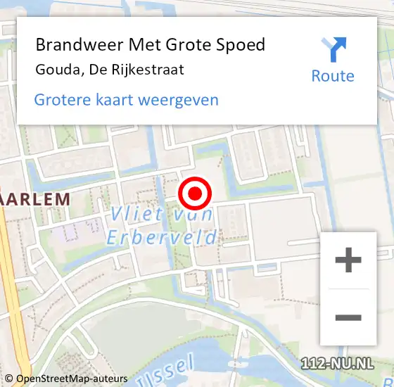 Locatie op kaart van de 112 melding: Brandweer Met Grote Spoed Naar Gouda, De Rijkestraat op 7 februari 2019 13:03