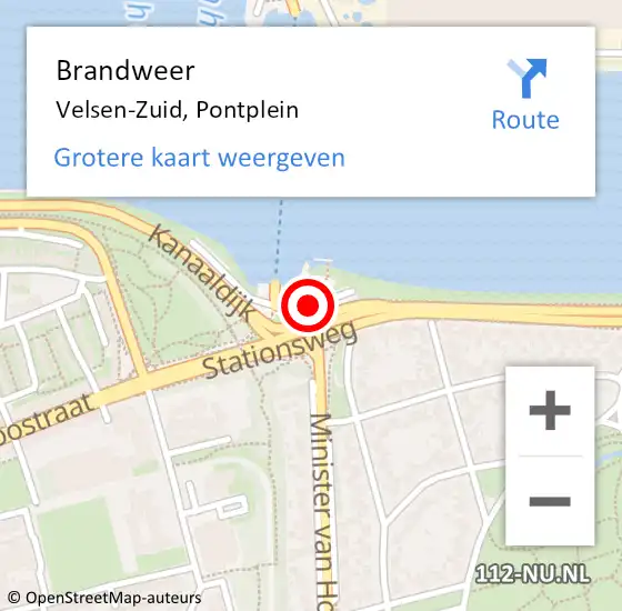 Locatie op kaart van de 112 melding: Brandweer Velsen-Zuid, Pontplein op 7 februari 2019 13:43