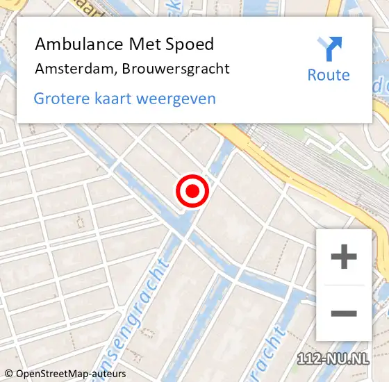Locatie op kaart van de 112 melding: Ambulance Met Spoed Naar Amsterdam, Brouwersgracht op 7 februari 2019 14:20