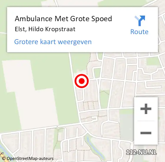 Locatie op kaart van de 112 melding: Ambulance Met Grote Spoed Naar Elst, Hildo Kropstraat op 7 februari 2019 14:54