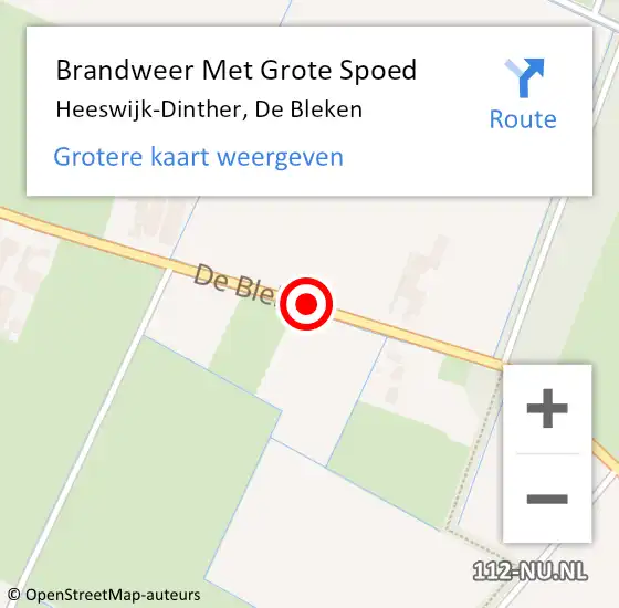 Locatie op kaart van de 112 melding: Brandweer Met Grote Spoed Naar Heeswijk-Dinther, De Bleken op 7 februari 2019 15:57