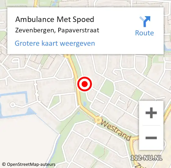 Locatie op kaart van de 112 melding: Ambulance Met Spoed Naar Zevenbergen, Papaverstraat op 7 februari 2019 18:59