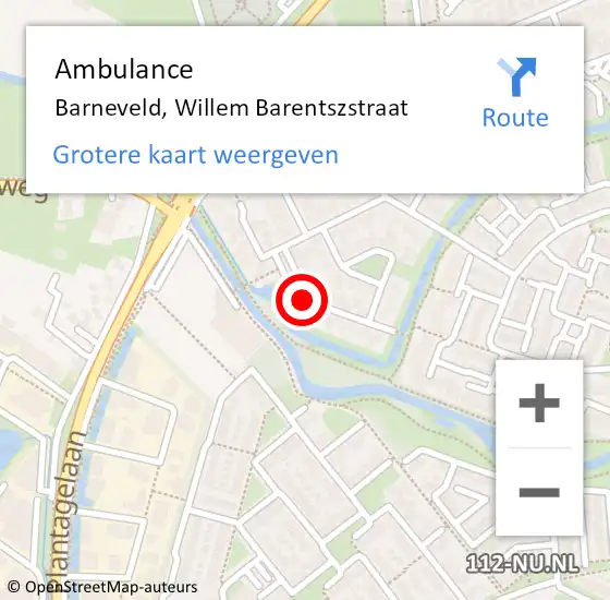 Locatie op kaart van de 112 melding: Ambulance Barneveld, Willem Barentszstraat op 7 februari 2019 19:55