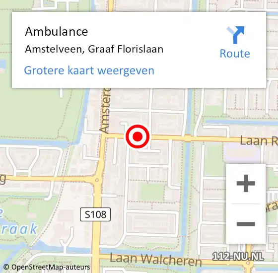 Locatie op kaart van de 112 melding: Ambulance Amstelveen, Graaf Florislaan op 7 februari 2019 21:01