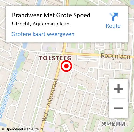 Locatie op kaart van de 112 melding: Brandweer Met Grote Spoed Naar Utrecht, Aquamarijnlaan op 8 februari 2019 07:14