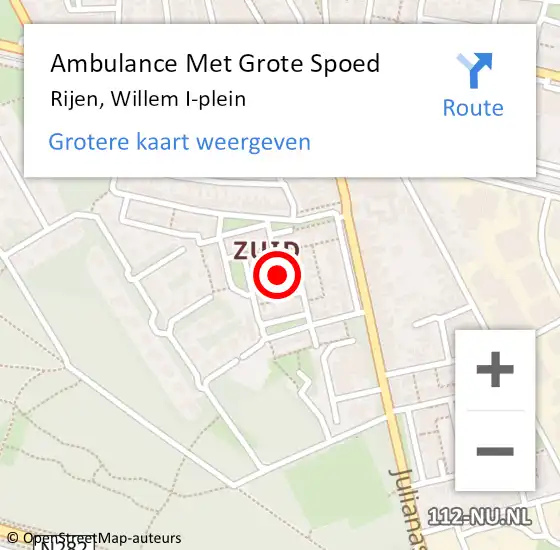 Locatie op kaart van de 112 melding: Ambulance Met Grote Spoed Naar Rijen, Willem I-plein op 8 februari 2019 09:46