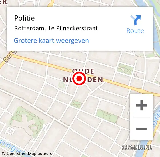 Locatie op kaart van de 112 melding: Politie Rotterdam, 1e Pijnackerstraat op 8 februari 2019 10:18