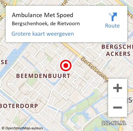 Locatie op kaart van de 112 melding: Ambulance Met Spoed Naar Bergschenhoek, de Rietvoorn op 8 februari 2019 11:22