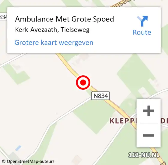 Locatie op kaart van de 112 melding: Ambulance Met Grote Spoed Naar Kerk-Avezaath, Tielseweg op 8 februari 2019 11:59