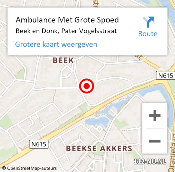 Locatie op kaart van de 112 melding: Ambulance Met Grote Spoed Naar Beek en Donk, Pater Vogelsstraat op 8 februari 2019 12:47