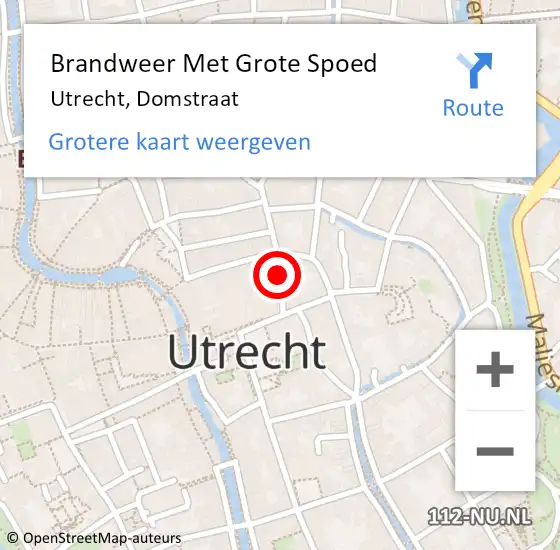 Locatie op kaart van de 112 melding: Brandweer Met Grote Spoed Naar Utrecht, Domstraat op 8 februari 2019 13:06